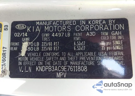 2014 Kia Sportage Lx z USA, uszkodzony, nr VIN KNDPB3AC9E7611808